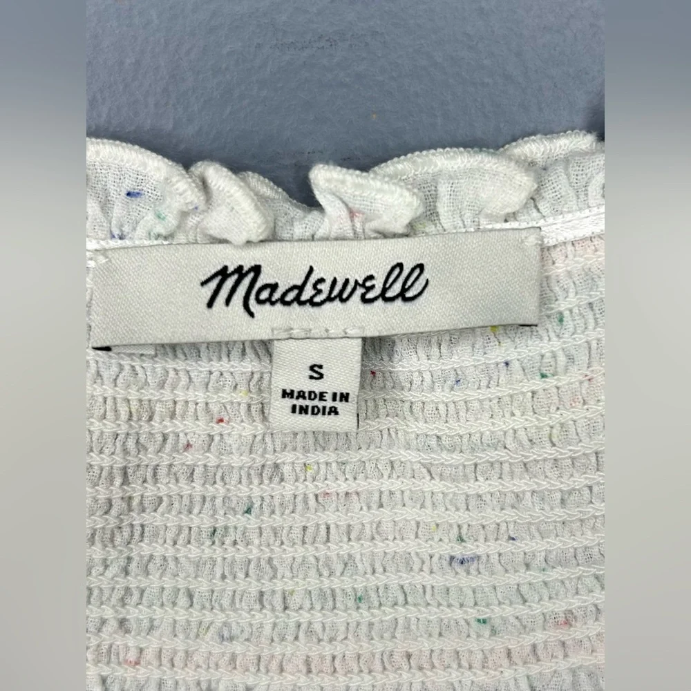Madewell Blouse Womens S White Smocked Embroidered Puff Sleeve‎ Boho Cottagecore